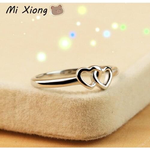 Mi Xiong Woman Rings 925 Sterling Silver Designer Unique Craft Double Heart Hollow Love Romantic Sweet Cute Fairy Brand Jewelry