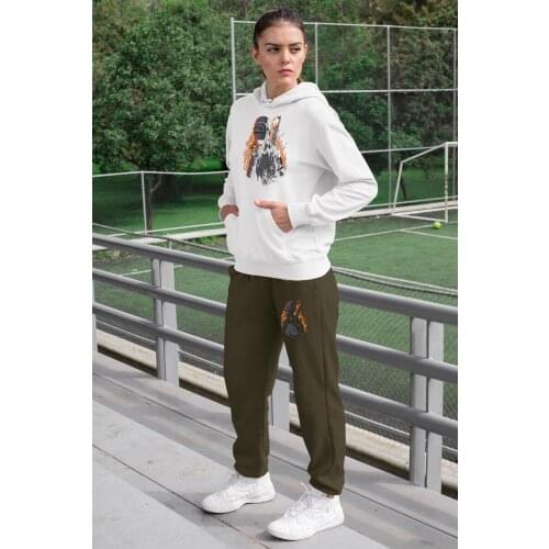 Angemiel Wear Vicinity Pubg Women Tracksuit Set White Hooded Sweatshirt Green Sweatpants