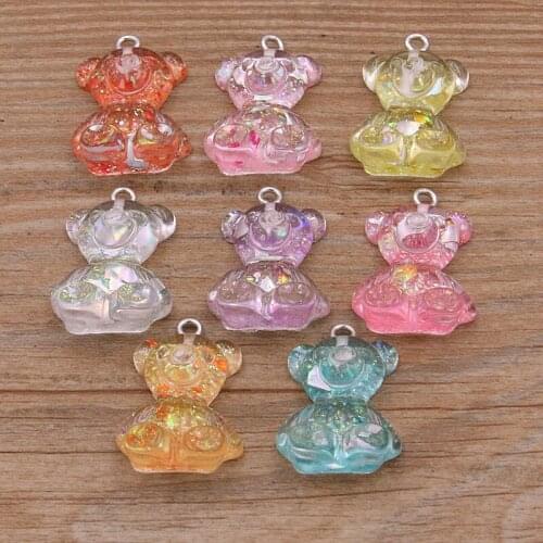 10Pcs 15*25mm 8 Color Resin Gummy Bears Cute Bear Candy Necklace Earrings Charm DIY Materials Children Handmade Jewelry Pendants