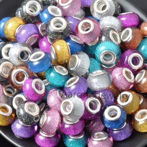 14MM 10Pcs Mixed Color silver plated Beads Charms Fit Pandora Jewelry Bracelet For Jewelry Handmade YKL0434X
