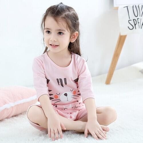 27 kids Girls Pajamas Top and shots For 2-9 Years Home Wear Suit Children Pajamas Cotton Fabric And Cartoon Pattern