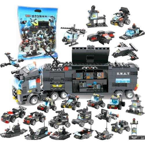 8Pcs/lot Robot Aircraft Car City Armed Police SWAT Truck Brinquedos Building Blocks Sets DIY Juguetes Creator Bricks Kids Toys