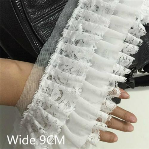9CM Wide Luxury Three Layers Pleated Chiffon tulle Lace Applique Fabric Ribbon Trim Women Wedding Garment Dress Sewing Supplies