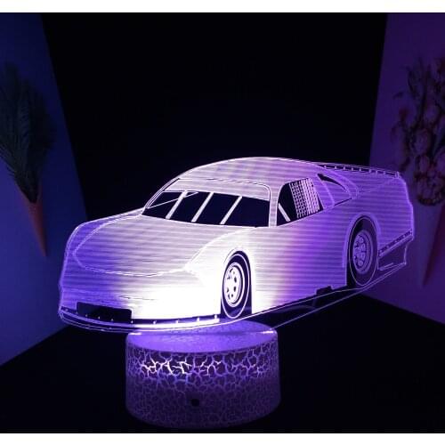 Car Series Super Sports Car Pattern 3D LED Lamp Acrylic Light Guide Plate Visual Illusion White Cracked Base for USB Charging