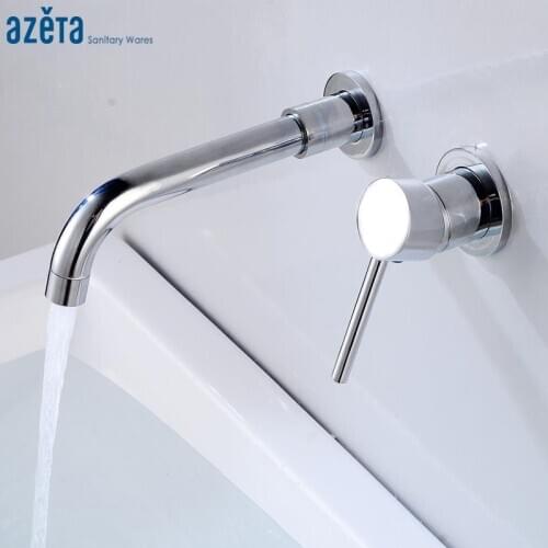 Azeta Modern Wall Mounted Basin Faucet Chrome Brass Single Handle Basin Tap Bathroom Swivel Spout Basin Mixer Tap MK1903B