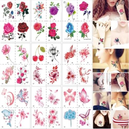 Butterfly rose tattoo Waterproof Temporary Convenient Makeup Sticker Disposable Body Tattoos tatouage temporaire