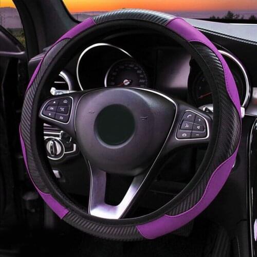 Black Purple Interior Steering Wheel Protection Cover Faux Leather 37-38CM Parts for most models compatible Round D-shaped