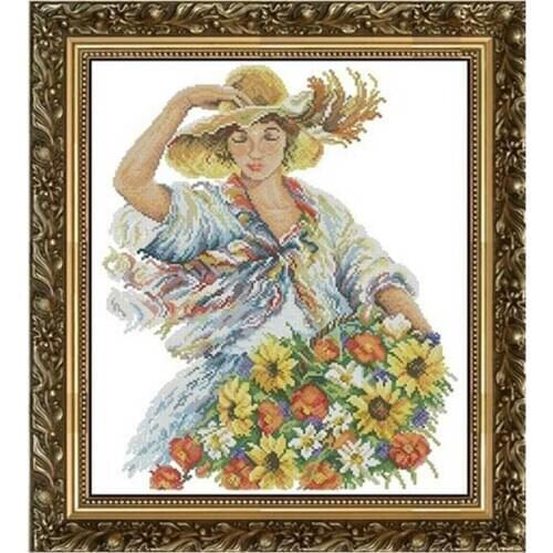 Picking flower girl patterns Counted Cross Stitch 11CT 14CT 18CT DIY Cross Stitch Kit Embroidery Needlework Sets home decor