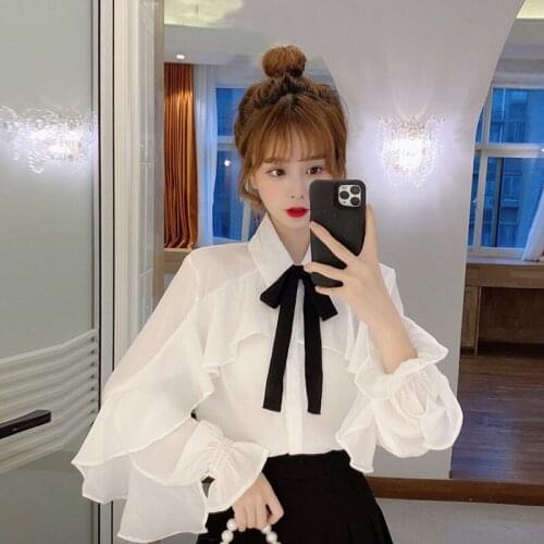 Women Blouse Autumn Bow Long Sleeve Chiffon White Top Autumn Shirt Blusas Ropa De Mujer