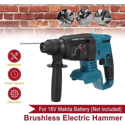 10000bpm Rechargeable Brushless Cordless Rotary Hammer Drill Impact Function Electric Hammer Impact Drill for 18V Makita Battery