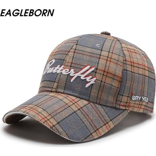 EAGLEBORN Design New Hat Woman Embroidery Letter Lattice Baseball Cap Sun Hat Fashion Woman Baseball Cap Classic Plaid Design