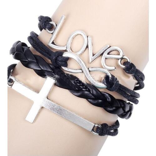 Gnova Leather Bracelet Charms Women Men Love Jesus Cross Sword Fish Casual Dress Christian Jewelry