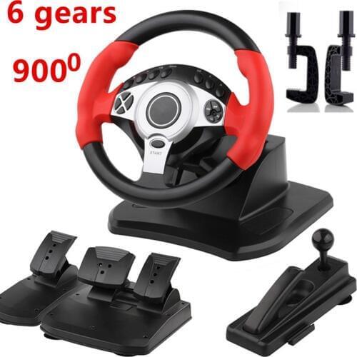 Android TV 6 gears games steering wheel computer USB driving simulator game joystick 900 degree simulation H gear racing gameing