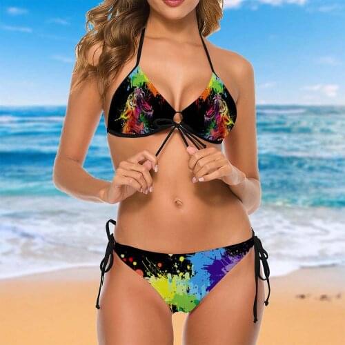 Colorful Tiger Swimsuits Bikini Women Surfing Sexy Camisole Bandage Halter Push Up String Summer Swimwear Beachwear Bathing Suit