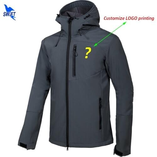 Customize LOGO Softshell Jacket Men Hooded Waterproof Thermal Fleece Outdoor Hiking Clothing Skiing Trekking Camping Ski Clothes
