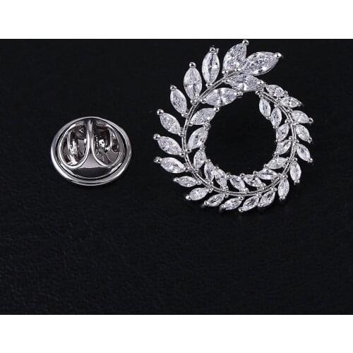 Fashion Classic Olive Branch Brooch On Collar High Qualtiy Cubic Zirconia Lapel Pins Jewelry For Women Wholwsale Dropshipping