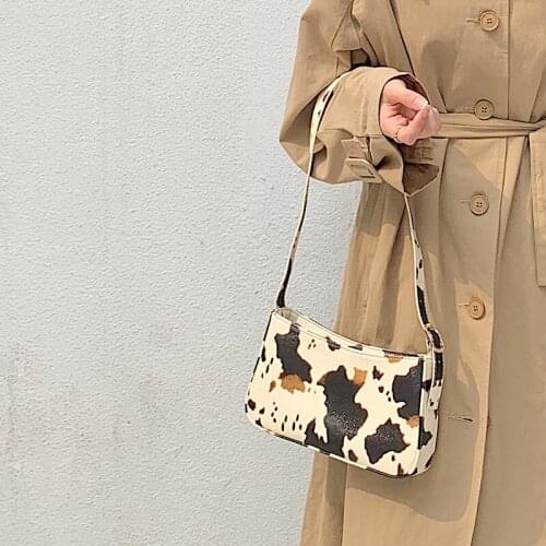 Fashion Cow Pattern Zipper Mini Diagonal Bag Women Soft-Faced PU Underarm Handbag WomenS Leisure Fashion Vacation Diagonal Bag