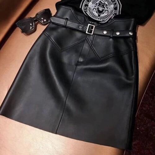 Fashion Female High Waist Skirts Summer 2021 Genuine Sheepskin Leather Skirts Slim Womens Short Skirt Ropa De Mujer Zjt2437