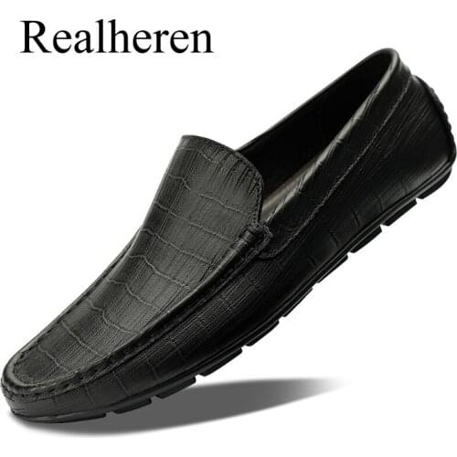 Genuine Leather Moccasins Loafers Men Casual Shoes Slip on Black Soft Driving Shoes High Quality Spring New Fashion 2021