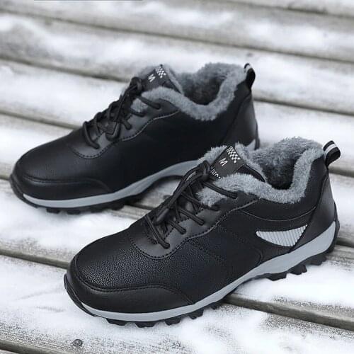 2021 Winter Men Warm Lined Walking Shoes Sport Waterproof Thicken Man Sneakers Solid Color Elastic Band Male Footwears