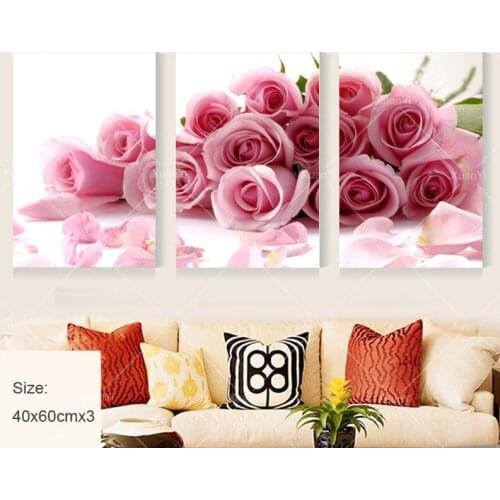 3 Panel Modern Printed Rose Flower Painting Canvas Cuadros Flowers Picture Wall Art Home Decor For Living Room No Frame PR004
