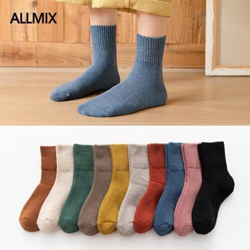ALLMIX Solid Womens Socks Middle Tube Japan Korea Style School Girls Socks Cotton Blends Sports Breathable Socks Multicolor
