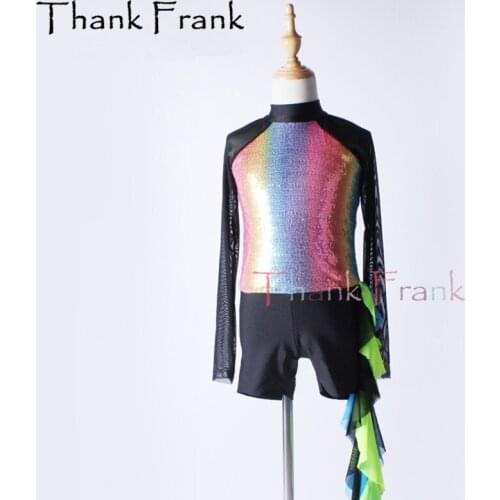 New Latin Modern Dance Costume Girls Women Sexy Backless Mesh Contemporary Dancing Costumes With An Attached Shorty Unitard C146