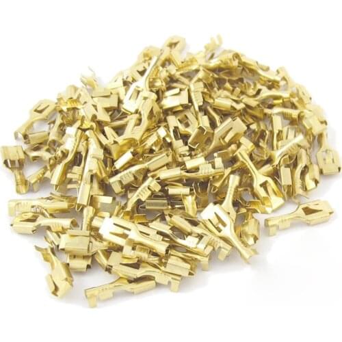 100 Pcs Gold Tone 7mm Wide Female Spade Crimp Terminal Connectors