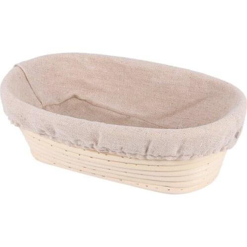Oval Bread Proofing Basket Rattan Dough Proving Tool w/ Liner 25x15cm