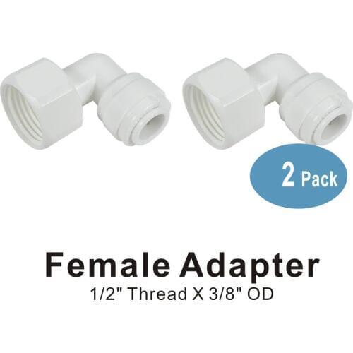Female Adapter 1/2" Thread x 3/8" OD Elbow Quick Connect Fitting Parts for Water Filters and RO Systems - 2 PACK