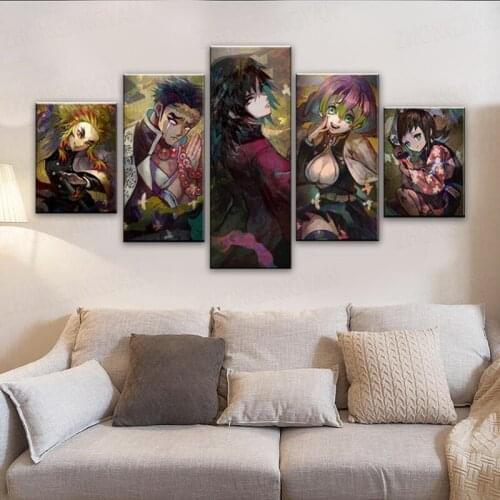 Demon Slayer Japanese Anime Poster 5 Pcs HD Canvas Wall Art Printing Poster Living Room Bedroom Club Wall Art Decor Boy Gift