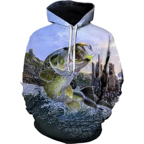 Printed Marine Creature Fish Pattern Pullover Fashion Harajuku Mens Hoodie Loose Hooded Jacket Autumn and Winter Hot Sale