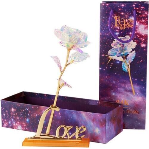 24K Foil Plated Rose Gold Rose Lasts Forever Love Wedding Decor Lover Lighting Rose LED Fairy Rose Valentines Day Creative Gift