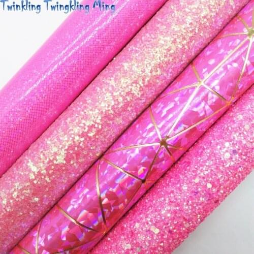 PInk Glitter Leather Fabric , Patent Iridescent Faux Fabric Synthetic Leather Fabric For Bow 21x29CM Twinkling Ming KM403