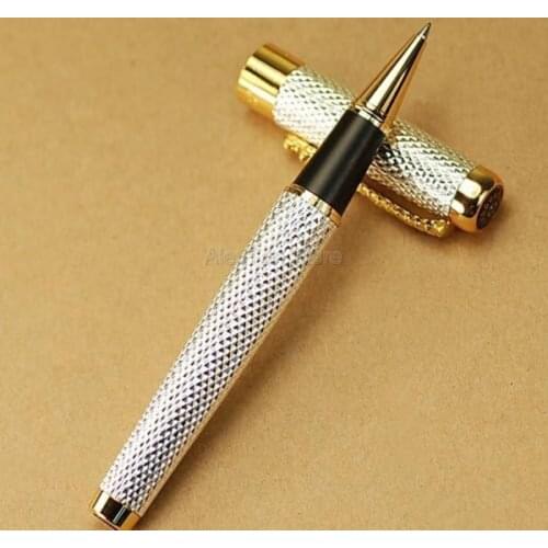 Jinhao 1200 Ancient Rollerball Pen Beautiful Ripple with Dragon Clip, Silver Metal Carving Ink Pens Collection Writing Gadget