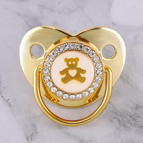 Bling Baby Pacifier Cute Gold Bear Rhinestones Infant Soother Luxury Lollipop Dummy Silicone Nipple Chupete For Baby Shower Gift