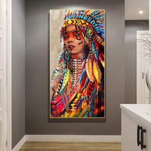 Modern Art Indian Women Portrait Canvas Paintings Prints Wall Art Posters Decoration Pictures for Home Living Room Cuadros Decor