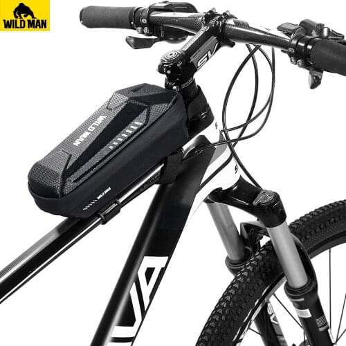 WILD MAN 1L Hard Shell Bicycle Front Frame Storage Bags Waterproof MTB Bike Top Tube Pouch Cycling Safety Riding Equipment