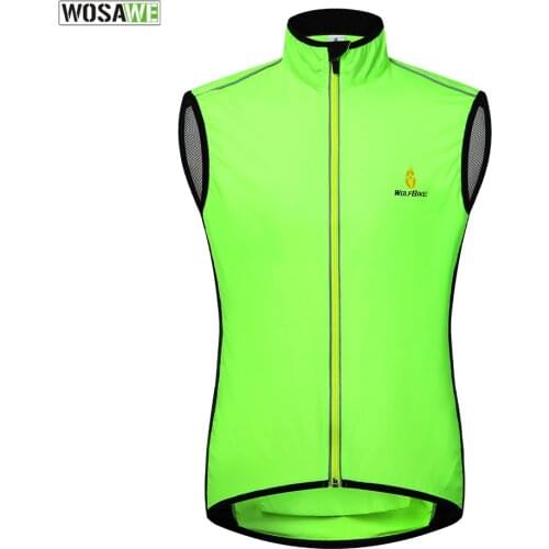 WOSAWE Windproof Cycling Sleeveless Vest Bicycle Jacket Wind Coat Waterproof Bike Reflective Vest Men Women Sports Outwear
