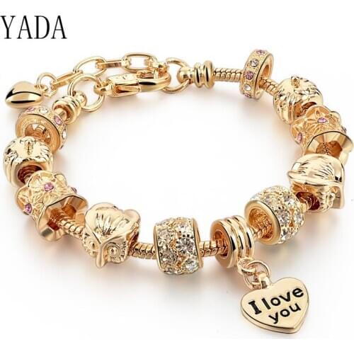 YADA Gifts (new hot）INS Golden owl Bracelets&Bangles For Women heart love gold Bracelets Charm Crystal Jewelry Bracelet BT200214
