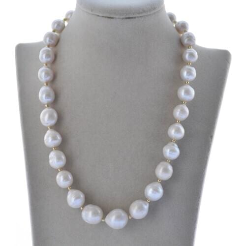 Z11115 19" 14mm White Almost Round Edison Keshi Pearl Necklace Choker