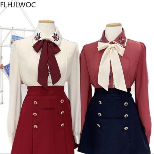 Big Sales 2021 Women Cute Tops Preppy Style Vintage Japaneses Korea Design Button Elegant Formal Shirts Blouses Pink White 12020
