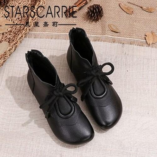 2021 winter leisure warm high-top cotton boots national wind mother boots top layer cowhide flat heel womens boots ankle boots