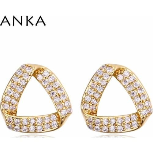 ANKA small cute top zirconia triangle shape women stud earrings new luxury love gold color earings fashion Jewelry gift #121080