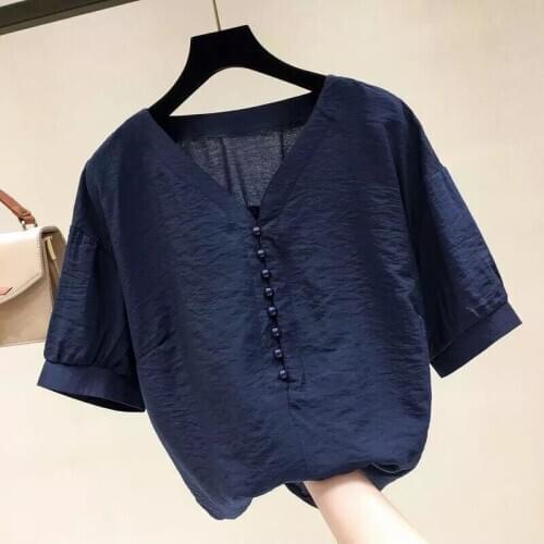 Women Spring Summer Style Chiffon Blouses Shirts Lace Casual Short Sleeve V-Neck Chiffon Blusas Tops ZZ0756