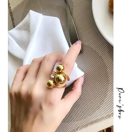 PerisBox Gold Silver Color Triple Ball Big Ring for Women Instajewelry Statement Rings Jewelry New Hot