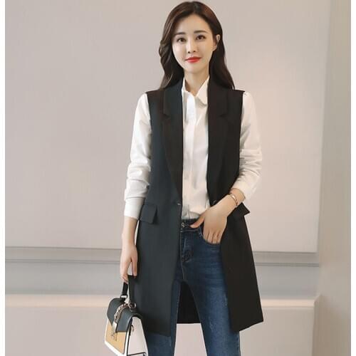 5XL Long Suit Vest Womens Plus Size Spring/Autumn 2019 Temperament Slim Waistcoat Large Size Vest Female Sleeveless Jacket