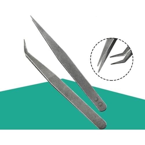 1PCS Stainless Steel Sharp Tweezers Maintenance Tools Industrial Precision Curved Straight Tweezers Phone Computer Repair Tools
