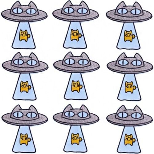 10PCS Cartoon UFO Cat Embroidered Patches For Clothes Iron On Patches On Clothes Stripe Applique Wholesale Cute Patch On Clothes