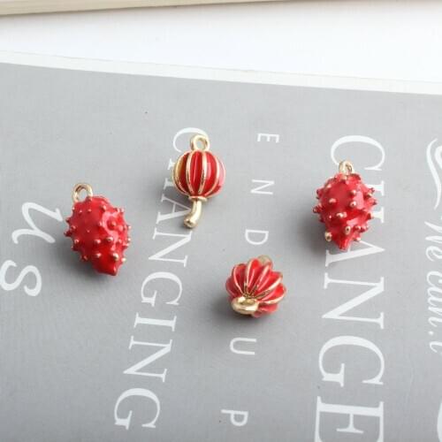 Kawaii Enamel Alloy Charms 10pcs 3D Strawberry Fruit Pumpkin Lantern Oil Drop Necklace Pendants Ornament Accessories Pendants